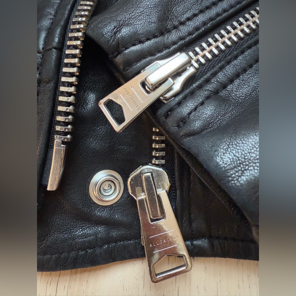 AllSaints Black Leather Biker Jacket - Picture 7 of 8